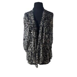 Perceptions  Sz. 20 Lace Cardigan Black And White Animal Print Open Ruffle Front